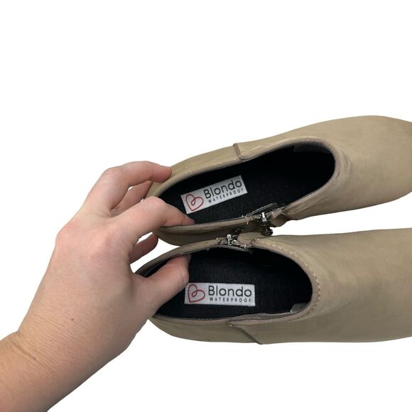 Blondo Villa Ankle Bootie Beige Leather Nubuck Suede Waterproof Womens Size 12 - Picture 6 of 8